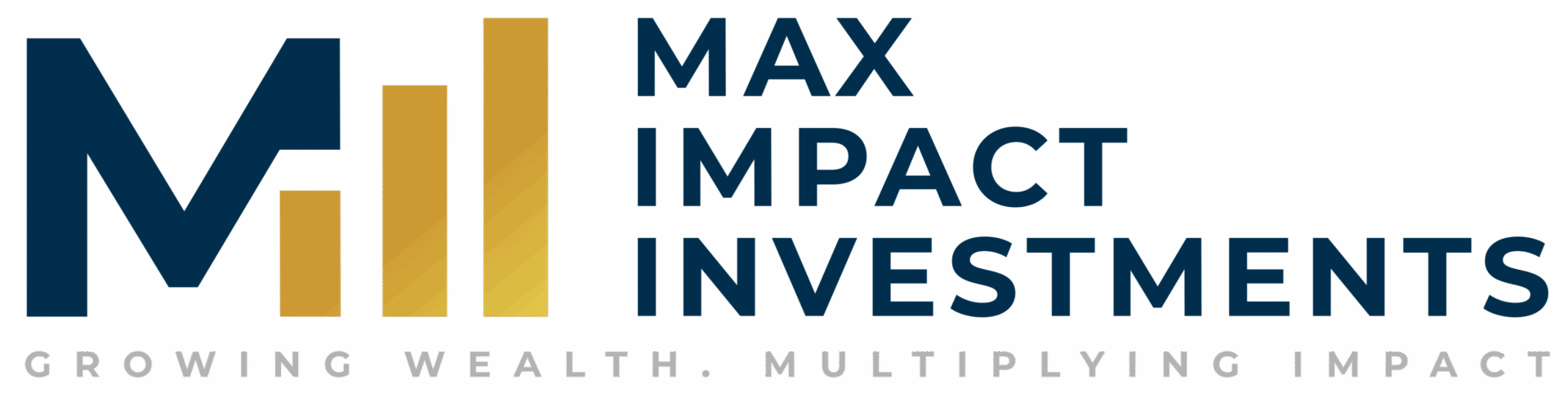 Logo for Max Impact Investment featuring bold, dark blue text with a modern design.