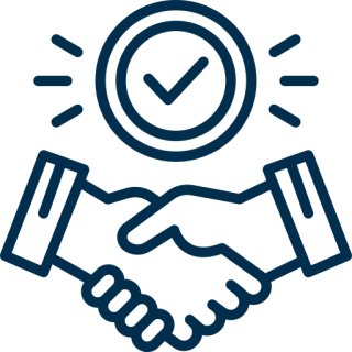Handshake with checkmark, symbolizing agreement success.